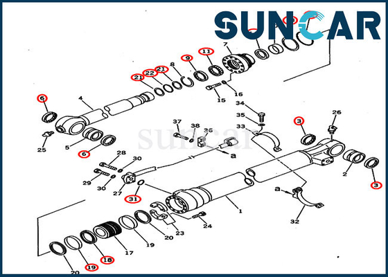 Serviço Kit For do cilindro da cubeta de KOMATSU PC220-6 PC220LC-6 707-99-58240 2.0M Arm Excavator
