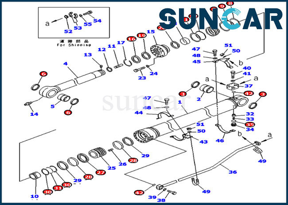 Máquina escavadora Service Kit 707-99-72300 modelos de Kit For Komatsu PC300LC-7 PC350LC-7 do selo do cilindro hidráulico