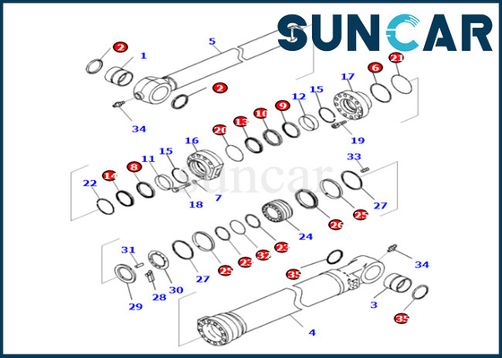 Jogo de reparação 721-98-01990 7219801990 do selo do cilindro da cubeta de KOMATSU para PC360LCI-11 D375AI-8E0 PC390LCI-11