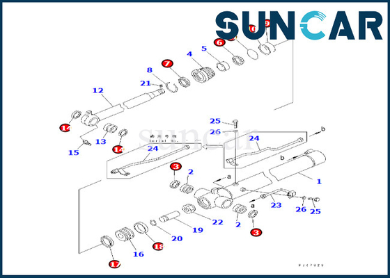 Cilindro do braço que sela Kit Komatsu 707-98-25260 7079825260 para o jogo do serviço do cilindro do braço PC38UU-3