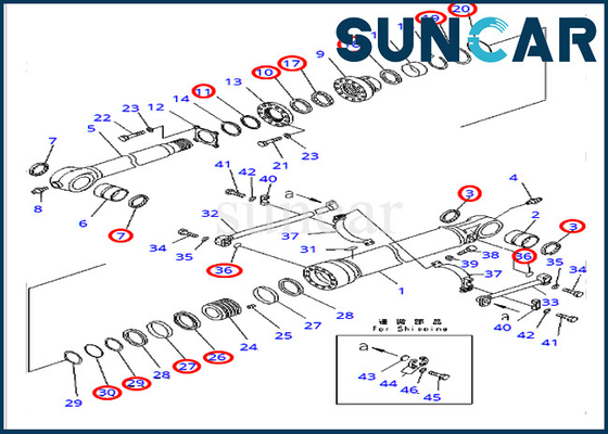 Jogo de reparação 707-99-65220 do selo do cilindro da cubeta para a máquina escavadora Heavy Equipment de PC400-7 PC400LC-7 KOMATSU