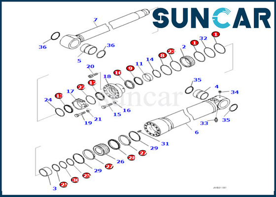 Reparo Kit Komatsu do cilindro do crescimento dos ajustes 721-98-01720 PC490LCI-11 do jogo 7219801720 do selo do cilindro do crescimento