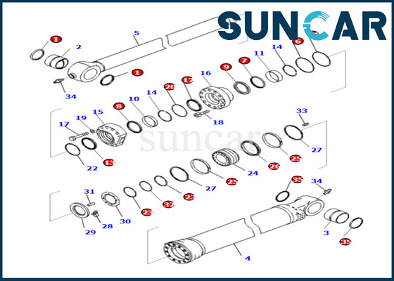 Selo Kit Komatsu do cilindro da cubeta 721-98-01740 721-98-01740 para o jogo de reparação do cilindro da cubeta PC490LCI-11