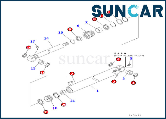 707-98-25310 7079825310 jogo do serviço do cilindro da cubeta de Kit Fits PC58UU-3 KOMATSU do selo do cilindro da cubeta