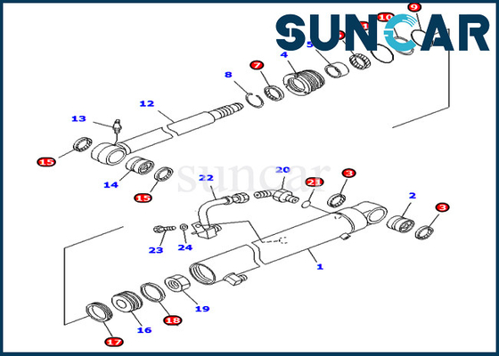 707-98-25250 modelos de Kit Hydraulic Cylinder For PC40MR-1 PC40MRX-1 PC40R-8 KOMATSU do serviço do braço