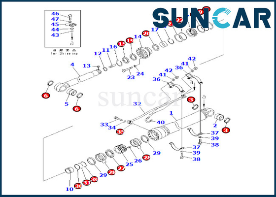 7079976300 jogo da selagem do cilindro do braço de Kit Komatsu For PC600-8 PC600-8R do selo do cilindro do braço 707-99-76300