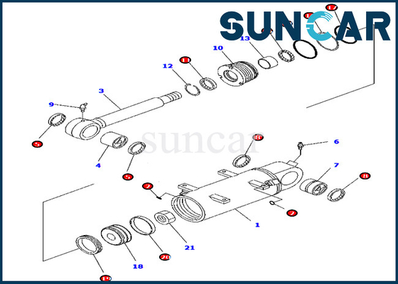 Ajustes do jogo 707-98-34750 do selo do reparo do cilindro de KOMATSU para especs. de PC45MR-3 PC55MR-3 America do Norte. Máquina escavadora