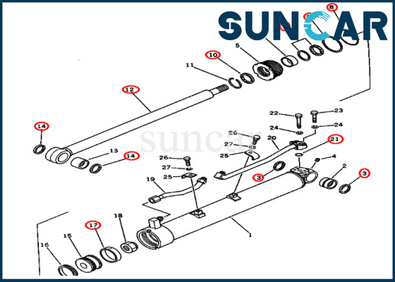 Kit de vedação de reparo de giro da lança para 201-63-12301 2016312301 PC60U-3 cilindro hidráulico Komatsu
